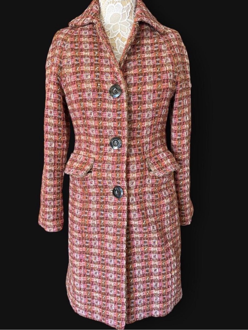 The Limited Pink Plaid Tweed Pea Coat